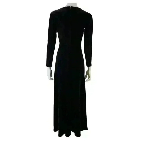 Tadashi Vintage Dark Brown Velour Evening Gown S Long Sleeve Rhinestone Dress - Picture 3 of 11